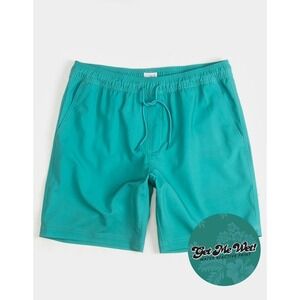 BLUE CROWN Beachy Hibiscus Color Changing Small Mens 7" Swim Shorts Teal Green